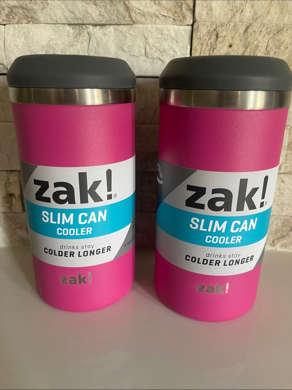 Brand new! TWO Zak! Slim can Coolers w/ removable rim